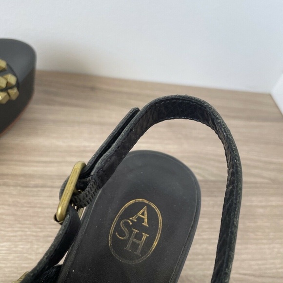 ASH Sandal Platform Black Leather Studded Sz 37/ 7 US Women❤️ - Picture 7 of 8